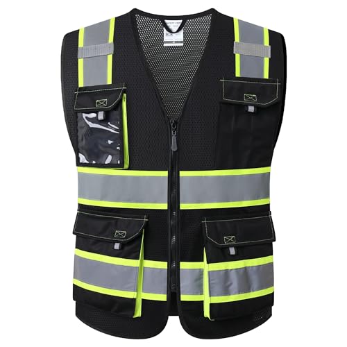 JKSafety Safety Vest for Men Women Hi Vis Reflective Vest JK220 Black 2XL - color: Jk220-black, size: XX-Large