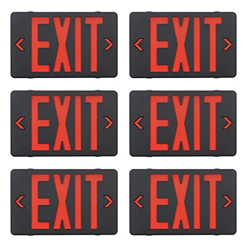 GZRUIYANG Red Exit Sign with Black Housing, LED Emergency Exit Light with Battery Backup, UL Listed, AC 120/277V, Exit Signs with Emergency Lights, Commercial Emergency Lights for Business - 6 Pack - color: Black Housing Red Letter, size: 6 Pack