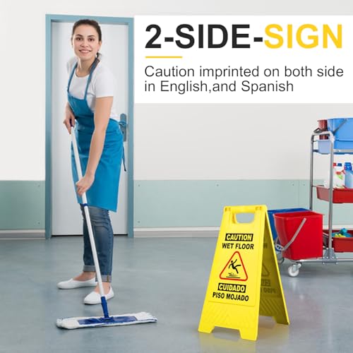 XPCARE 2 Pack 17.5 IN Caution Wet Floor Sign Bilingual Foldable Safety Sign