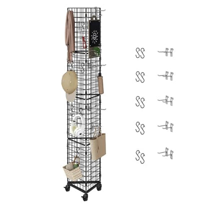 MAHANCRIS Triangular Gridwall Panel with Wheels, 3-Sided Display Stand for Vendor Events with 20 Hooks, Rolling Grid Wall Stand for Trade Shows, Retail Stores, Home Organization, Black GPBK3001
