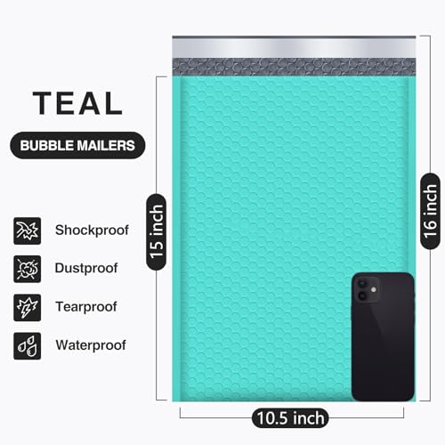 UCGOU Bubble Mailers 10.5x16" Teal 25 Pack Usable Size 10.5x15" Padded #5 - color: Teal, size: 10.5x16" 25PC