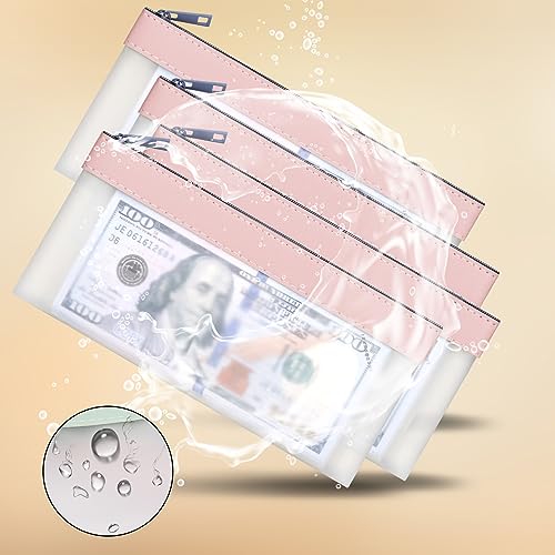 4pcs Storage Bags with Zipper, Pink TPU Money Pouch, Clear Bank Deposit Bags, Waterproof Cash Bag for Collectors, Multi-Purpose Check Wallet (Pink, 7.6 x 3.7 inch, 4 Bags) - color: pink