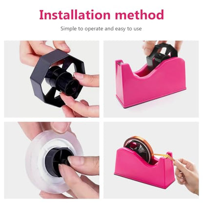Tape Dispenser, Heat Press Tape Dispenser, Desk Heat Tape Dispenser 6.3 x 2.5 x 3.4 Inch, Holder Fits 1" and 3" Core,Nonskid Base Weighted Desktop Tape Dispenser (Pink) - color: Pink