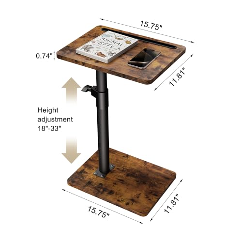 YUHFERA Sofa Armrest Tray Table for Couch - 360° Swivel Height Adjustable End for Small Spaces, Snack Side Table for Bed or Chair with Phone & Tablet Slot (Rustic,Standard) - color: Rich, size: Standard