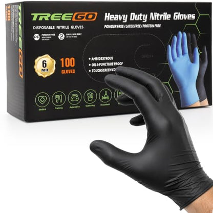 TREEGO Black Disposable Nitrile Gloves, 6 Mil, X-Large, 100 Count - color: Black 100, size: X-Large