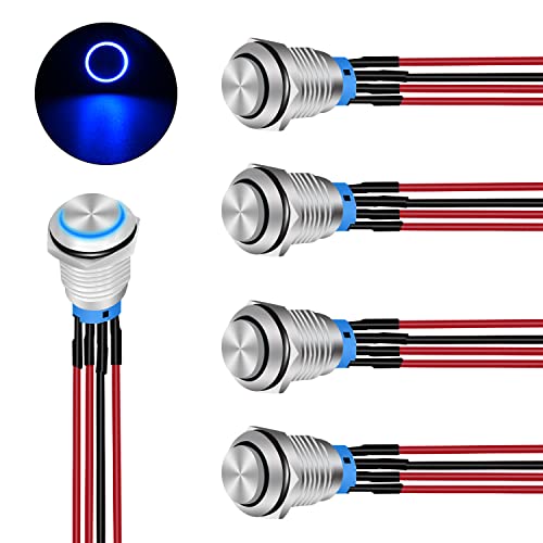 Nilight 12mm 12V Latching Push Button Switch Pre-Wired LED 5 Pack Kit - color: 5Pcs 12mm Switch