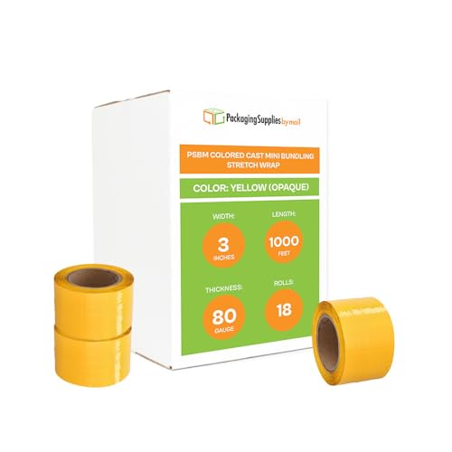 PSBM Dark Yellow Mini Stretch Film/Wrap 3 Inch x 1000 Feet 80 GA 18 Rolls - color: Yellow, size: 3 Inch