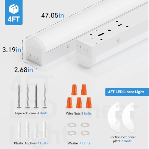 4ft LED Linear Light Fixture,50/40/30W for Office Garage Warehouse - color: No Suspension Kit, size: 4FT-4P