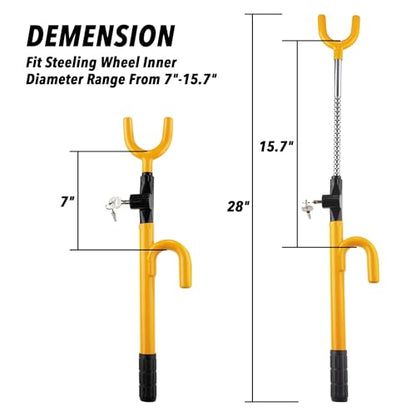 CARTMAN Adjustable Steering Wheel Lock, Anti-Theft Security Device, Yellow - color: Yellow