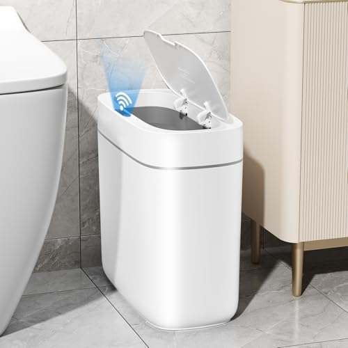 JUDRDO 3.5 Gal Slim Touchless Bathroom Trash Can, Automatic Diaper Pail - color: White