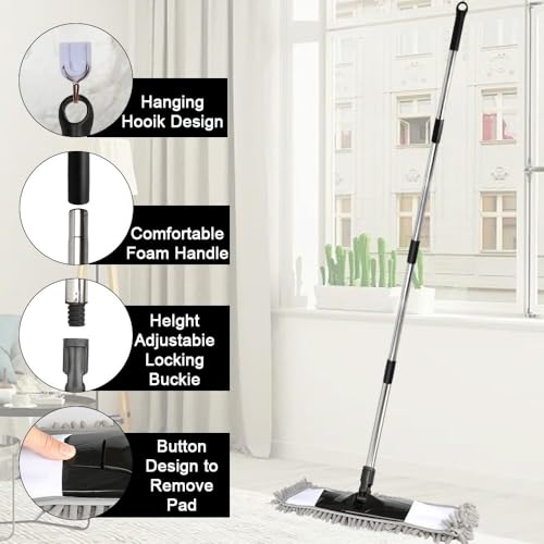 Gray Dust Mop with 2 Washable Pads - 58" Extendable Handle for All Floors - color: Gray