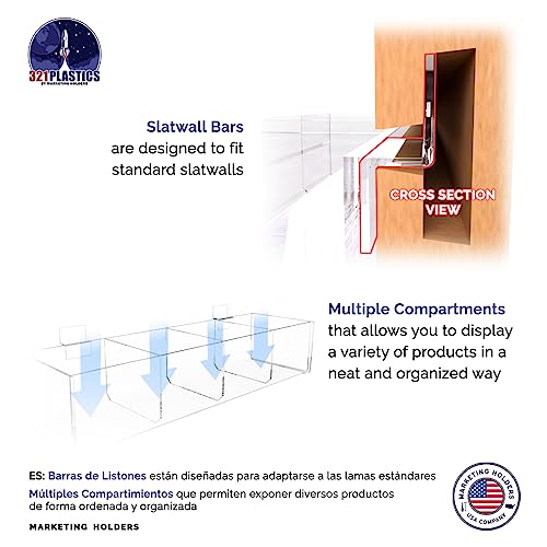 Marketing Holders 2 Pack Slatwall Acrylic Retail Tray Four Compartment Dump Bin Clear Product Merchandise Storage Caddy for Businesses POP Display - size: 15.75" Wide 4 Pocket