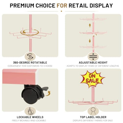 Flenpptly 5-Tier Spinning Display Stand, 360° Retail Display Racks, Pink - color: Pink