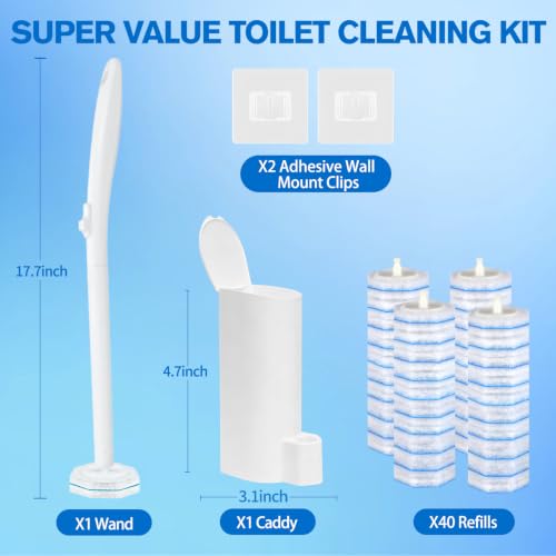 Disposable Toilet Brush and Holder Set with 40 Refills & Wand for Clorox - size: Starter Kit+40 Refill Heads