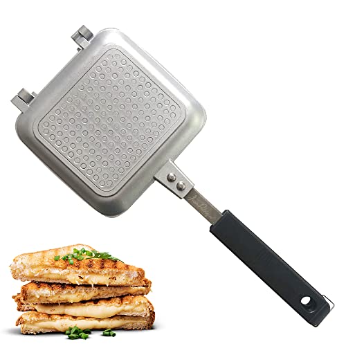 Breakfast Sandwich Maker Grill Press, Grilled Cheese Maker Panini Press Sandwich Toaster Presser - Stove Top Nonstick by Jean Patrique (Silver) - color: Silver