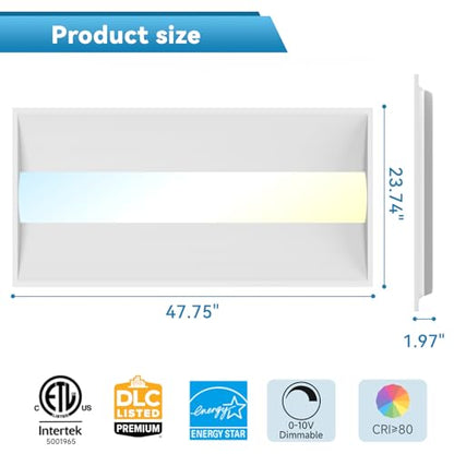 32Pack 2x4 LED Troffer Center Basket Panel,5 Color Tunable 3500K/4000K/5000K,Watt Adjustable,50W/60W/72W-Up to 10800 Lumens,0-10V Dimmable Recessed Back-Lit Drop Ceiling Light,ETL Qualified - size: 2x4 32Pack
