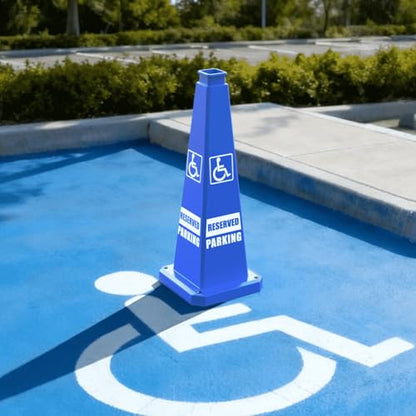 36" ADA Revised Parking Cones 6 Pack, Handicap Reserved Parking Traffic Cones with Rubber Weighted Base, High Visibility Safety Cones for Accessible Parking Spaces - color: ADA REVISED PARKING/BLUE, size: 36 inch