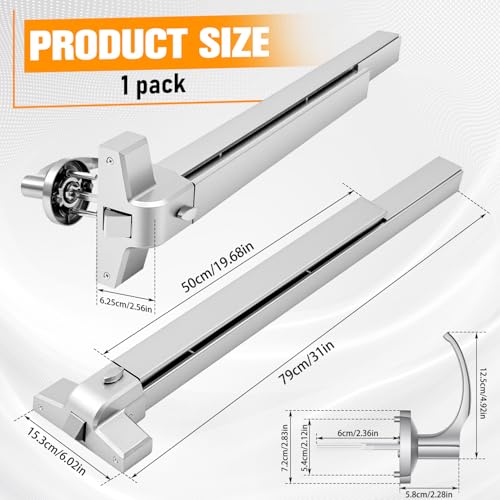 Zonon 1 Set 31" Commercial Door Push Bar with Lever Handle, Silver - color: Silver, size: 31"