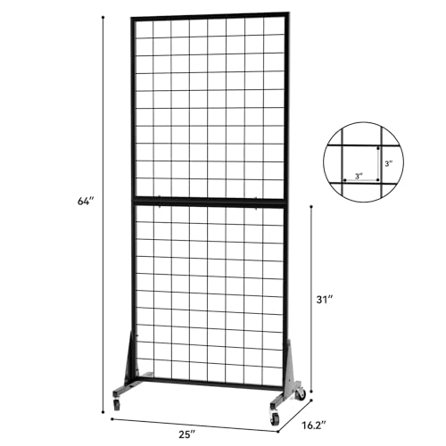 2' x 5.5' Grid Wall Panels Standing Wire Grid, Study Display Rack with T-Base Wheels Freestanding Gridwall Panel Tower for Shows, Black (4) (4) - size: 4