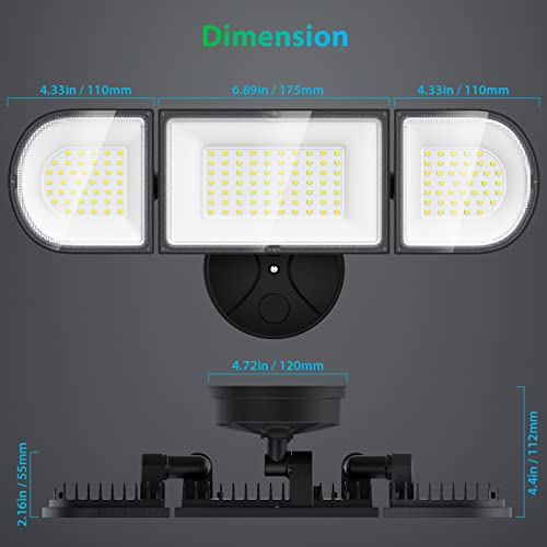 iMaihom 180W LED Security Light, 18000LM Flood Light Outdoor, Wired, Switch Controlled, IP65 Waterproof Exterior Floodlight, 6500K Daylight White, 3 Adjustable Heads for Garage, Yard, Entryway (Black) - color: Black