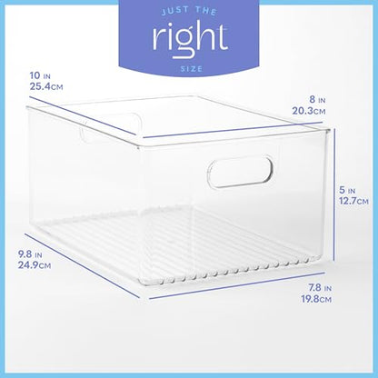 Plastic Food Storage 2 Pack Clear Container Bin with Handles for Organizing Kitchen, Pantry, Refrigerator, Freezer, Pantry, Cabinet, Closet, Bathroom 10”x8”x5” - size: 10x8x5