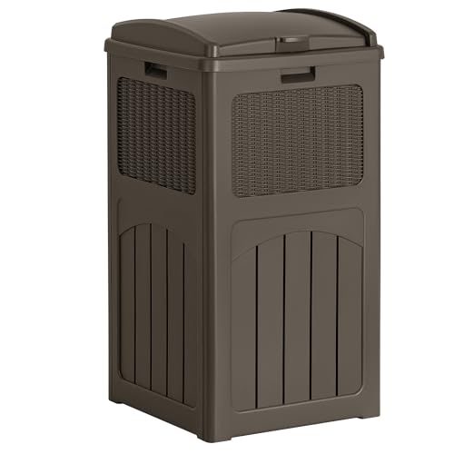 Flamaker 30 Gallon Trash Can, Resin Outdoor Garbage Can with Lid - color: Deep Brown, size: 1 Pack
