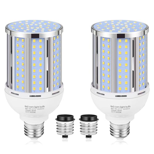 80W LED Corn Light Bulb(2 Pack),(800 Watt Equivalent) Fanless E26/E39 Medium/Large Mogul Base LED Cob Lamp 5000K Daylight 11,600LM for Outdoor Indoor Garage Warehouse Factory Workshop Street Backyard - size: 80W 2pack corn bulb