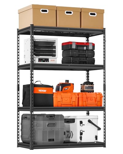 VEVOR Storage Shelves, 2400 lbs, 4 Tier Heavy Duty Garage Shelving, 20" D x 40" W x 60" H Adjustable Metal Shelves for Industrial Shelving Unit Utility Shelf, for Kitchen, Warehouse, Basement, Black - color: Black, size: 20" D x 40" W x 60" H
