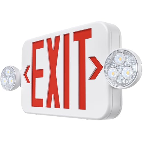 Emergency Sign Combo with Battery Backup, Double Sided Hardwired 6 LED Exit Sign, Adjustable Head Red Emergency Exit Light - Ceiling/Wall Mount, UL Listed, AC 120/277V (1 Pack) - color: Red, size: 1 Pack