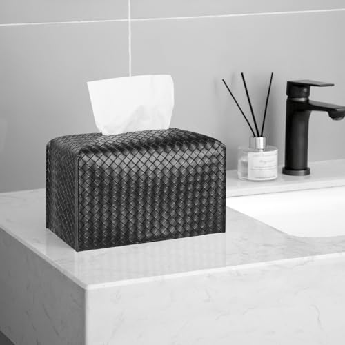 Tissue Box Cover Square Leather Facial Paper Holder, Black - color: Black, size: rectangle