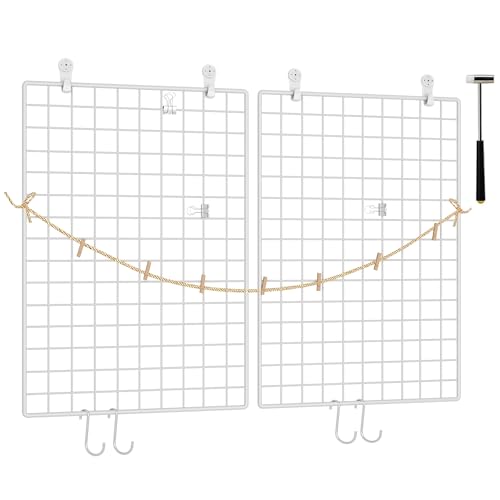 C&AHOME Photo Wall Display Set of 2, Wall Grid Panel, 17.7" x 25.6", White - color: White, size: 17.7 x 25.6 (45x65cm)