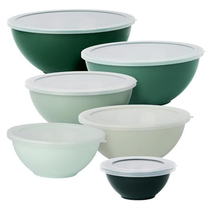 BoxedHome BPA Free Plastic Round Mixing Bowl with Lids, 12 Pack Nesting Bowls with Lids Set, Microwave and Dishwasher Safe Prep & Serving Bowls Great for Mixing, Baking, Serving (Green, 12pcs) - color: Green