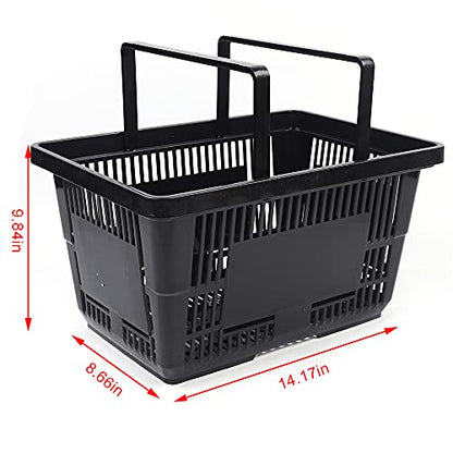 Gdrasuya10 Portable Shopping Baskets Set of 12 Large Plastic Shopping Basket with Handles, 28L Plastic Grocery Shopping Baskets Black Storage Containers for Grocery Retail Convenience Store