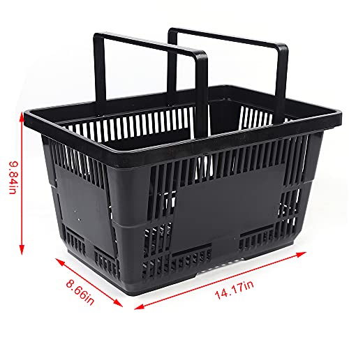12 Pcs Shopping Baskets 20 L Plastic Shopping Baskets with Handles, Black Store Baskets Retail Baskets with Handles for Market Grocery Supplies Laundry Basket