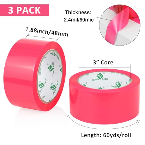 BOMEI PACK 1.88 Inches Heavy Duty Red Packing Tape,1.88 Inches x 60 Yards 3 Rolls with refillable Dispenser, Packaging Tape,Industrial Grade Boxes Shipping Tape for Moving,Mailing and Storages - color: Red