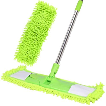 Dust Mop for Hardwood Floors,Wet Dry Flat Mop，2 Pads,Long Handle,Green - color: Green