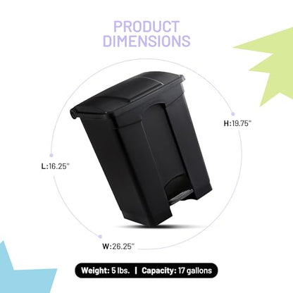 Safco Step On Plastic Trash Can, Foot Pedal, Hands Free, Black, 17 Gallon - color: Black, size: 17 Gallon