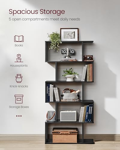 VASAGLE 5-Tier Bookcase, Open Storage, 27.6 x 9.5 x 62.6 Inches - color: Ebony Black, style: 5-Tier (27.6"W)