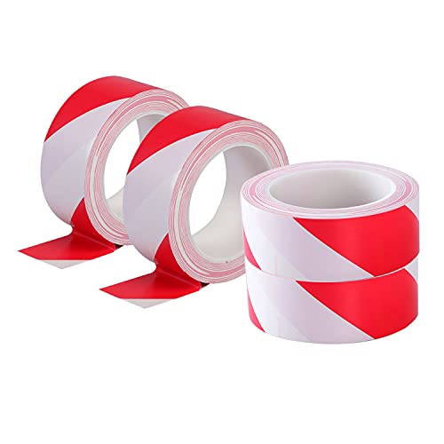 LeaGerous 4 Rolls Hazard Warning Safety Stripe Tape 2”x 36 Yards Red White Caution Tape Roll Waterproof Anti Slip Floor Marking Tape for Wall Floor Pipe Equipment Factory - color: Red-white