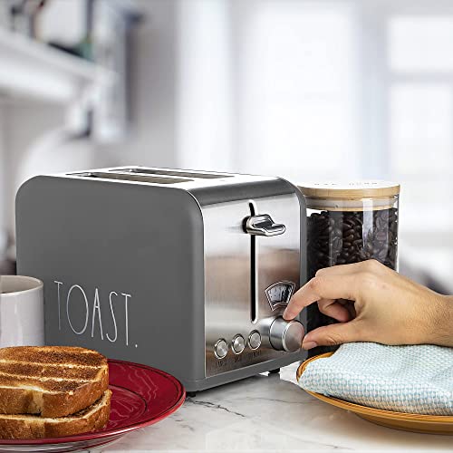 Rae Dunn Toaster, Stainless Steel 2 Slice Square Toaster, Wide Slot with 5 Browning Levels, with Bagel, Defrost and Cancel Options (Grey) - color: Grey