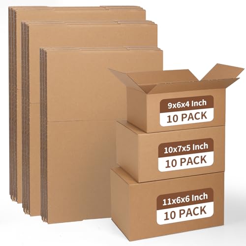 ZBEIVAN Shipping Boxes Mailers Assorted Sizes 11x6x6, 10x7x5, 9x6x4 inches Corrugated Cardboard Small Packing Kraft Moving Mailing Box, Pack of 30 - size: 11X6X6&10X7X5&9X6X4 inch