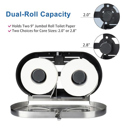 Twin Jumbo Toilet Paper Dispenser Wall Mount, 9" Commercial