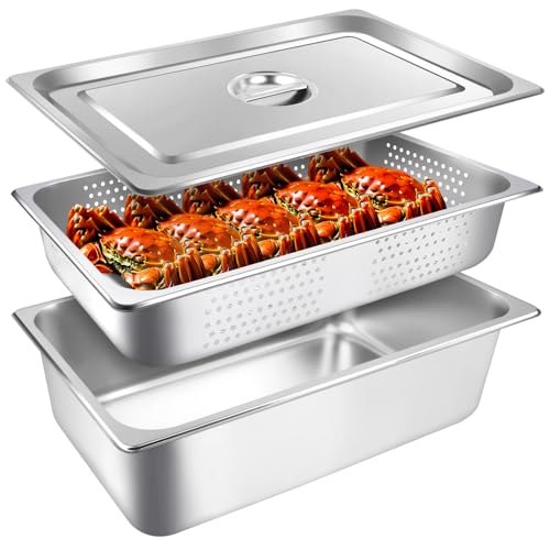3 Pack Full Size 4 Inch, 6 Inch Hotel Pan with Lid Perforated Steam Table Pan Chafing Pans Steam Table Tray Stainless Steel Restaurant Supplies for Buffets Catering Commercial Kitchen - size: 6 inch