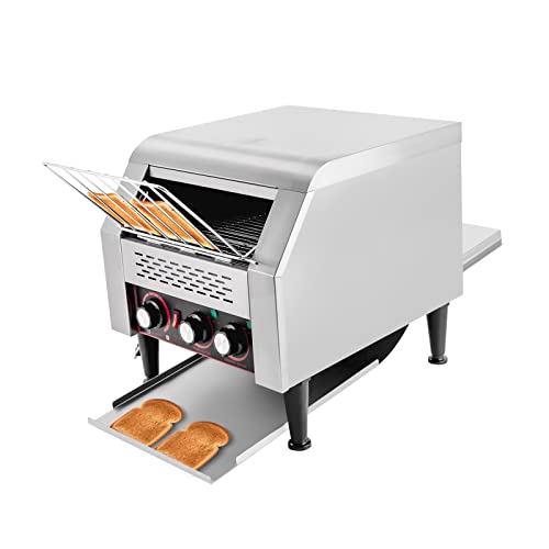Commercial Conveyor Toaster 300 Slices/Hour,2200W Stainless Steel Heavy Duty Industrial Toasters, Double Heating Tubes,Countertop Electric Restaurant Equipment for Bun Bagel Bread Toast Baked Food - color: Silver - D