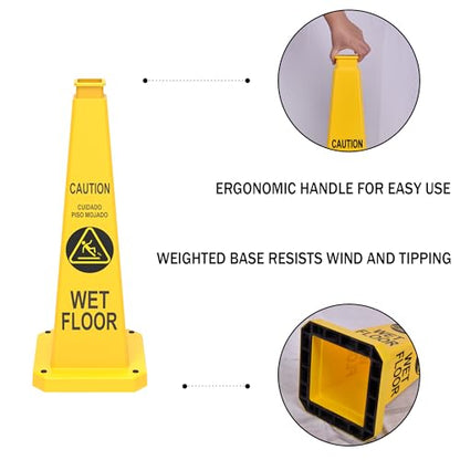 36" Yellow "Caution Wet Floor" Safety Cones 6-Pack with Base - color: Yellow, size: 36"