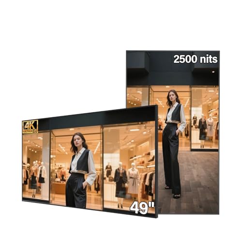 49inch 4K Slim Fit Frameless Digital Kiosk, 2500nits High Brightness Wall Mount Digital Signage, LCD Monitor Advertising Screen, CMS/U-Disk Plug&Play, 7/24 Timer Switch, HDMI/USB/WiFi/Android System - size: 49"+2500nits