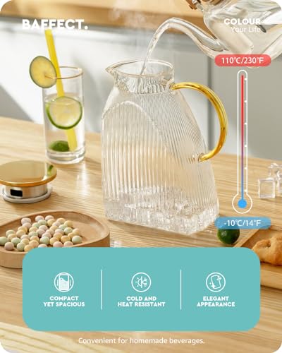 Baffect Water Pitcher Glass Jug With Lid and Spout(Vertical Pattern) - style: Vertical Pattern