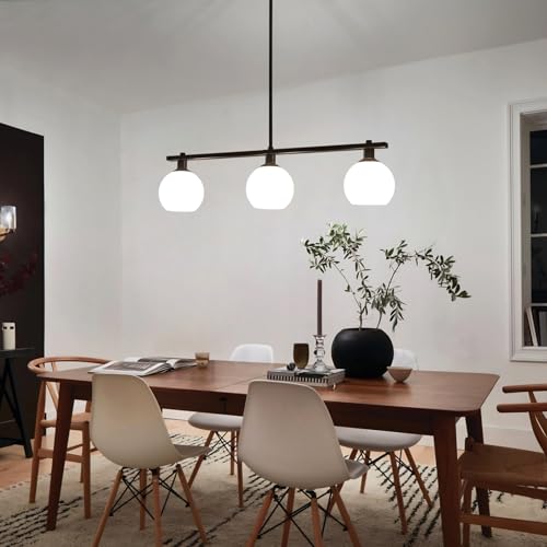 Kitchen Island Lighting 3 Lights Linear Pendant Light Fixtures With Milk Glass Shades Black Farmhouse Chandeliers for Dining Room Chandelier Over Table Mid Century Modern Hanging Light Fixture for Bar - color: 3 Light-Black