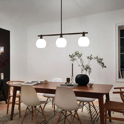 Kitchen Island Lighting 3 Lights Linear Pendant Light Fixtures With Milk Glass Shades Black Farmhouse Chandeliers for Dining Room Chandelier Over Table Mid Century Modern Hanging Light Fixture for Bar - color: 3 Light-Black