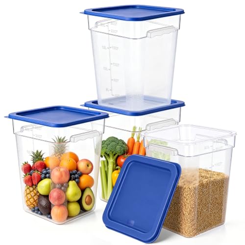 4Pack - 22QT Food Storage Containers with Lids & Handles, Polycarbonate Clear Airtight Food Container with Scale Marks for Bread Proofing, Flour, Commercial Grade, Restaurant & Kitchen, Square, Blue - color: Blue, size: 22QT